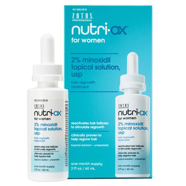 NUTRI-OX 2% Minoxidil Hair Regrowth Treatment for Women | Clinically Tested | Fragrance-Free | Color-Safe | 1 Month Supply | 2 Fl Oz