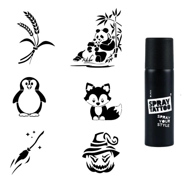 Anne Yavru Panda Spray Tattoo Geçici Dövme Seti Dark Siyah Sprey