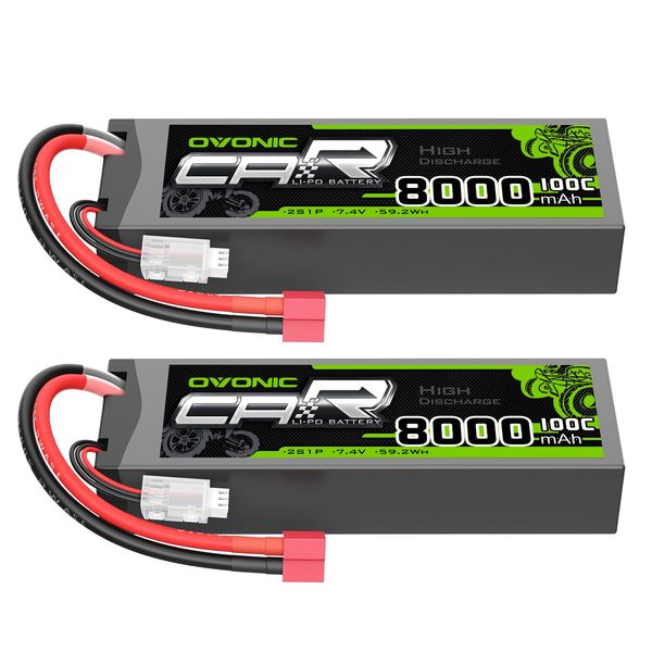 OVONIC Lipo Battery 8000mAh 100C 7.4V 2S RC Battery with T Connector for RC Plane DJI Quadcopter RC Airplane RC Helicopter RC Car Truck Boat 2pcs