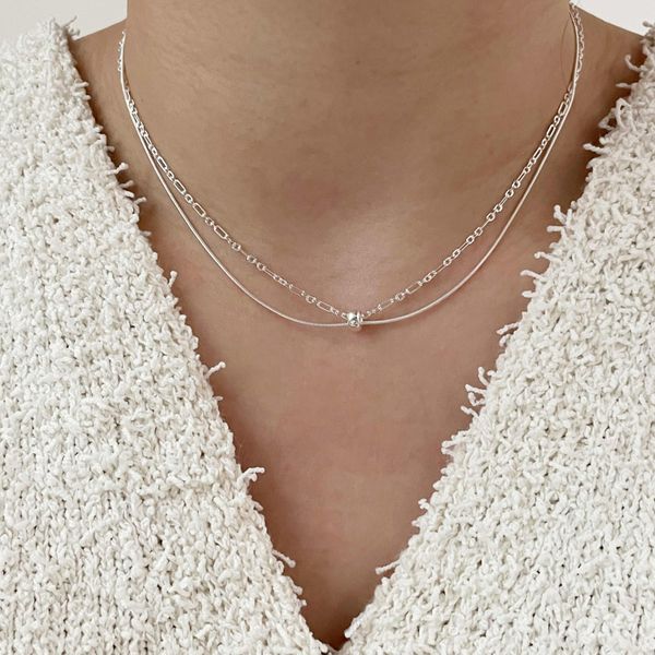 [Free Shipping] Silver Chain Necklace Two-Line Layered Necklace