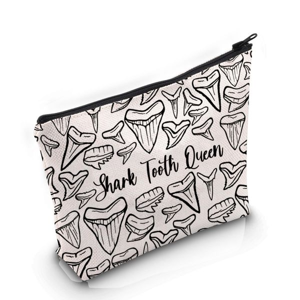VAMSII Shark Teeth Design Gift Shark Tooth Queen Makeup Bag Fossil Hunter Cosmetic Bag Shark Teeth Lover Merch (Shark Tooth Queen M)