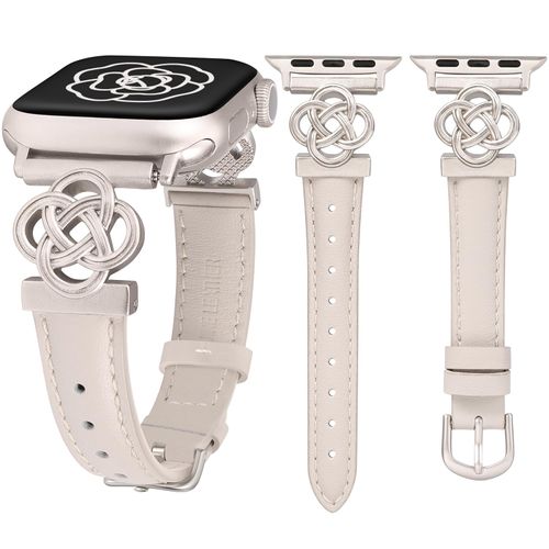 Wearlizer Slim Leather Band Compatible with Apple Watch Bands Women 41/40/38/42/44/45/46/49mm, Dressy Fancy Designer Celtic Knot Thin Leather Strap for iWatch Series 10 9 Ultra SE 8 7 6 5 4 3 2 1