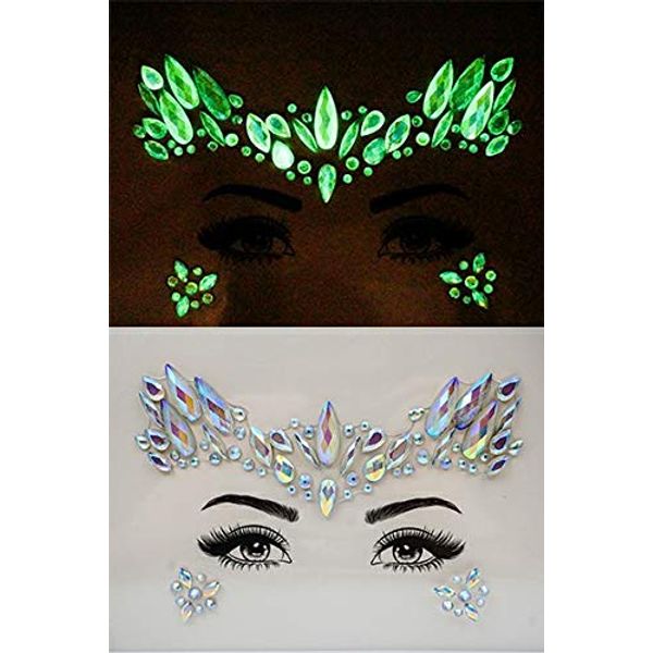 face jewels stick on temporary tattoos Luminous fluorescence rhinestone body glitter face gems Face Jewels Party Makeup mermaid Tatoo Stickers(TP346 wing)