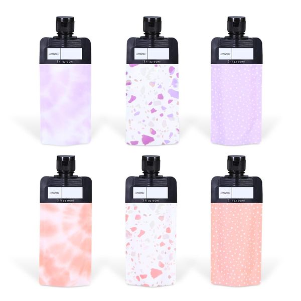 6PCS Travel Pouches ForToiletries,90ml Travel Bottles,Leak Proof Travel Pouch,6PCS Portable Pouches for Liquid,Refillable Travel Bottles for Shampoo,Travel Toiletry Containers for Lotion&Cream-6PCS