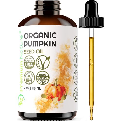 Organic Pumpkin Seed Oil Cold-Pressed Unrefined from Premium Nature, 100% Pumpkin Seed Oil for Hair Growth Pure Pumpkin Oil for Skin and Face Hair Oil Aceite de semilla de calabaza para el cabello 4oz