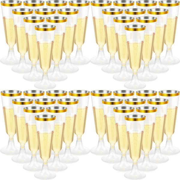 150 Pcs Champagne Flutes Plastic Champagne Glasses Clear Disposable Champagne Flutes Crystal Champagne Flutes Plastic Wine Glasses Plastic for Wedding Toasting Flutes Party Cocktail Cups (Gold)