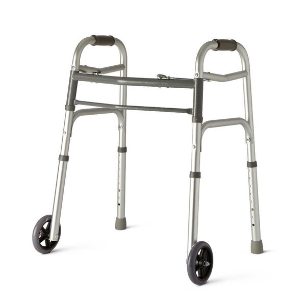 Youth Two-Button Folding Walker with 5" Wheels, Single