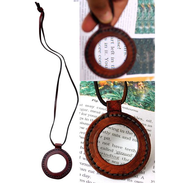 Nautical Vintage Leather Strap Necklace Magnifying Glass Magnifier Pendant