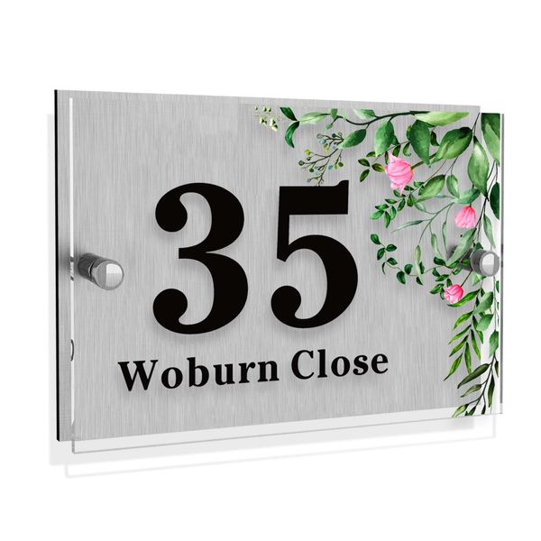 Personalised House Numbers Plaques Road Plate Plaque Door Numbers Street Name House Sign Address Signs Glass Effect Acrylic for Wall & Door Modern Signs Outside Decor (Design2)