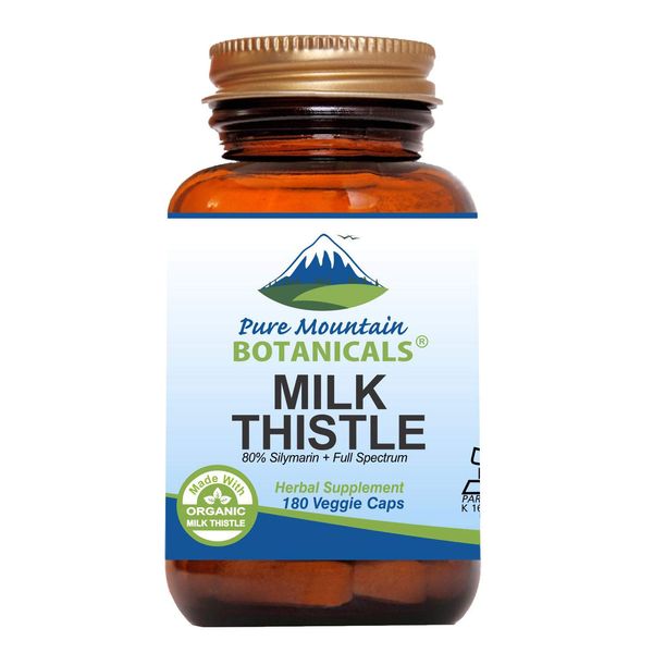 Pure Mountain Botanicals High Potency Milk Thistle -180 Kosher Vegan Capsules with 450mg Organic Milk Thistle Seed and Extract