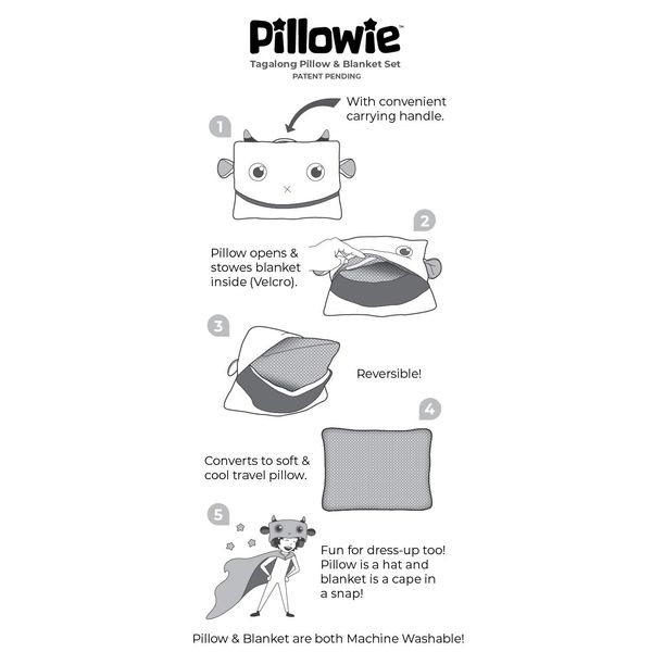 Pillowie - Cute Travel Pillow and Blanket Set - Portable Comfort Item for Children - Mouse