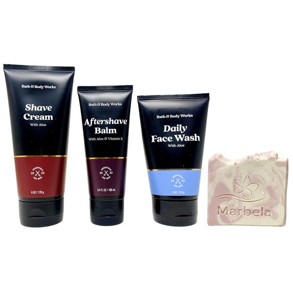 Bath & Body Works Men's Collection Trio Gift Set - Shave Cream, Aftershave Balm and Daily Face Wash With Himalayan Salts Springs Sample Soap.