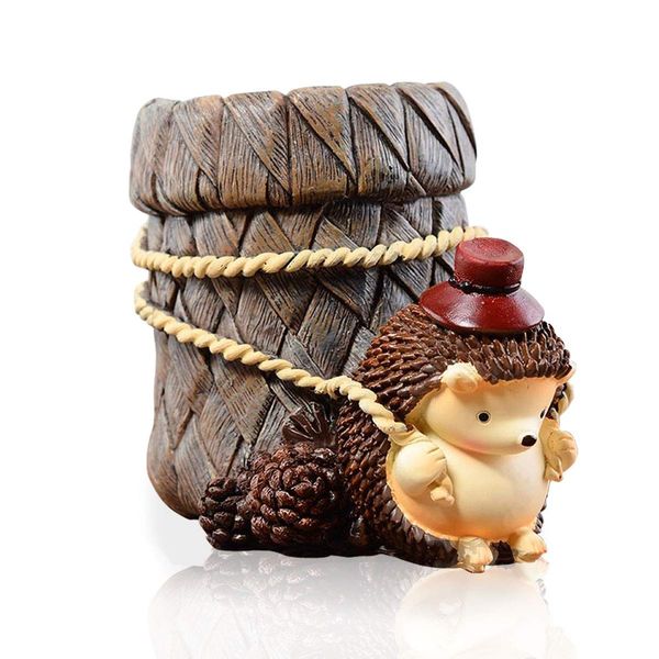 LEPENDOR Cute Hedgehog Desk Pen Pencil Pot Holder Toothbrush Holder Resin Desktop Organizer Container Stationery Storage Office Desk Decoration Study Bookshelf Decor (Work)