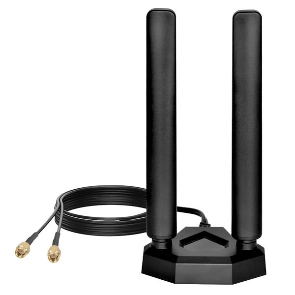 Nelawya Tri Band WiFi 6E Antenna 8dBi 2.4GHz 5.8GHz 6Ghz Magnetic Base RP-SMA Adapter Bluetooth Antenna Compatible with PC Desktop Computer PCI-E Card WLAN Wireless WiFi 6E Router