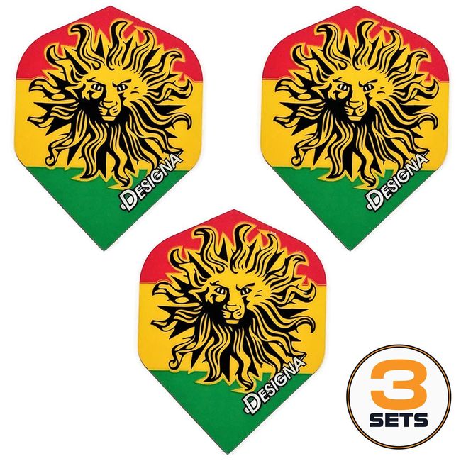 Designa Jamaican Iron Lion Zion Dart Flights, 75 Micron (3 Sets - 9 Flights)