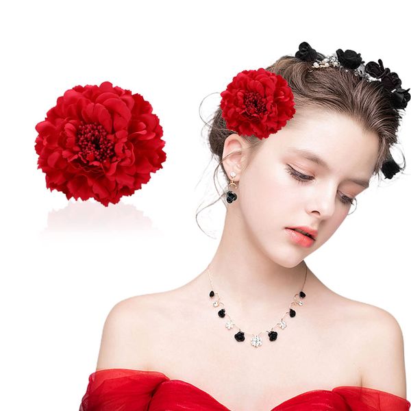 VIKSAUN Chiffon Blumen Blütenblatt Haar Clip Barrettes Zubehör Alligator Clip Mädchen Headwear Kopfschmuck Blume Mädchen Frauen Party Strand Hochzeit Hawaiian Flowers Haarclip (Rot)