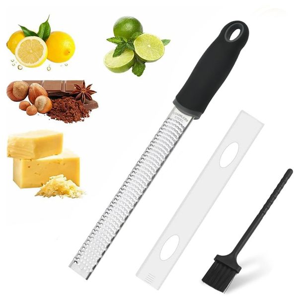 YACHUN Grater Grater Cheese Sharpener Set of 2 Stainless Steel Ginger Radish Grater for Lemon, Chocolate, Vegetables, Fruits, Kitchen Tools with Protective Cover