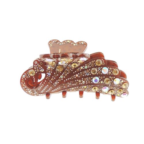Glamour Girlz Ladies 9cm Diamante Crystal Hair Claw Clamp Peacock (Chocolate)