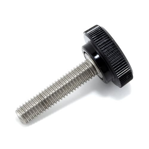 #10-32 x 7/8" Thumb Screw Stainless Steel - Black Knurled Round Plastic Knob - Fine Thread Thumbscrew - Length: 0.875" - Proudly Built in USA - Package of (10)