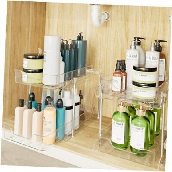 Under Sink Organizers and Storage, 2 Pack (14.96"L x 9.85"W x 13.8"H)2PCS Clear