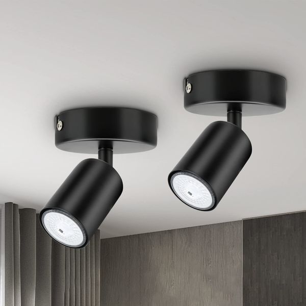 Dehobo Wall Light Spotlight Indoor in Matt Black Adjustable Spot Light with GU10 Socket LED 6W Compatible Industrial Ceiling Wall Spot Light 2 Pack for Kitchen Lounge Bedroom Dining Room