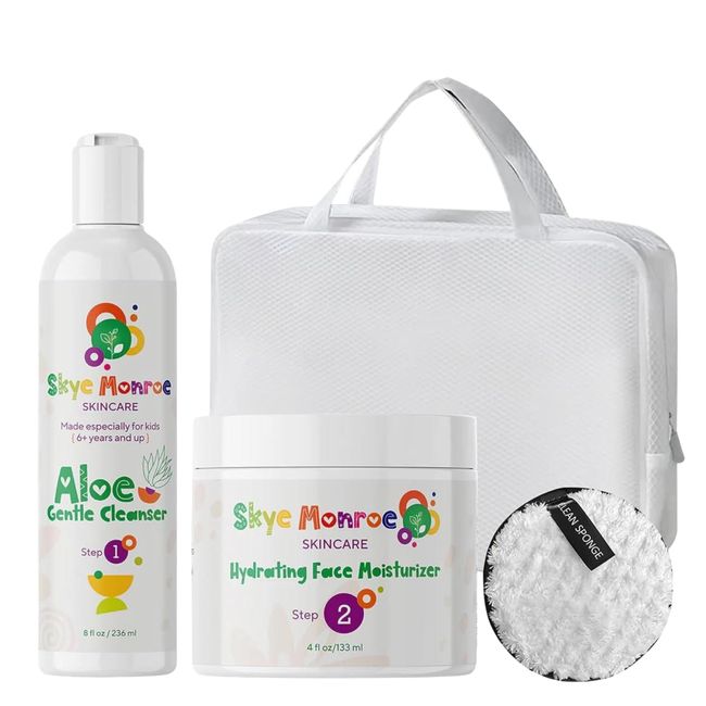 Skye Monroe Skincare Bundle | Aloe Gentle Cleanser | Hydrating Face Moisturizer | Cleansing Sponge | Travel Bag Set | Nourishing | Natural Ingredients | Rejuvenating | Spa-quality | Travel-Friendly