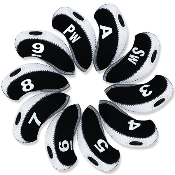 Andux Print Number Golf Iron Club Head Covers with Transparent Window 10pcs/Set Black/white