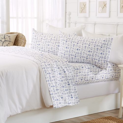 Great Bay Home 3-Piece Twin Coastal Microfiber Sheet Set | Nautical-Printed, Ultra-Soft Sheets | Wrinkle & Fade Resistant Beach-Themed Prints & Patterns Bedding Sheets & Pillowcases. (Twin, Anchor)