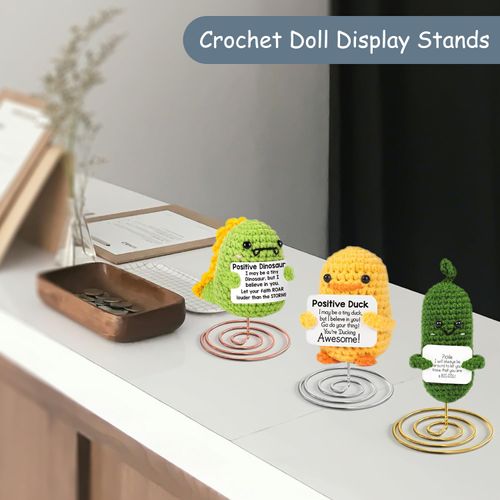 QingVoTool Crochet Doll Stands 2Pcs, Stuffed Animal Display Stand, Metal Amigurumi Crochet Display Stand for Emotional Support Positive Crochet Animals Potato Turtle Motivational Desk Decor, Rose Gold