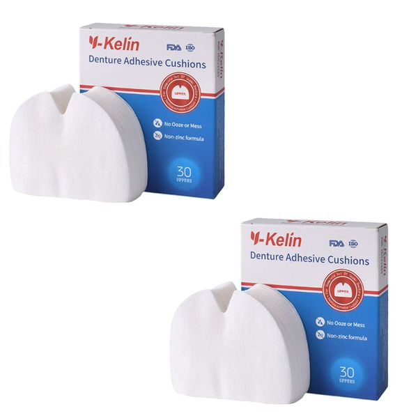 Y-Kelin Denture Adhesive Cushions Upper 30 Pads, 2 pack