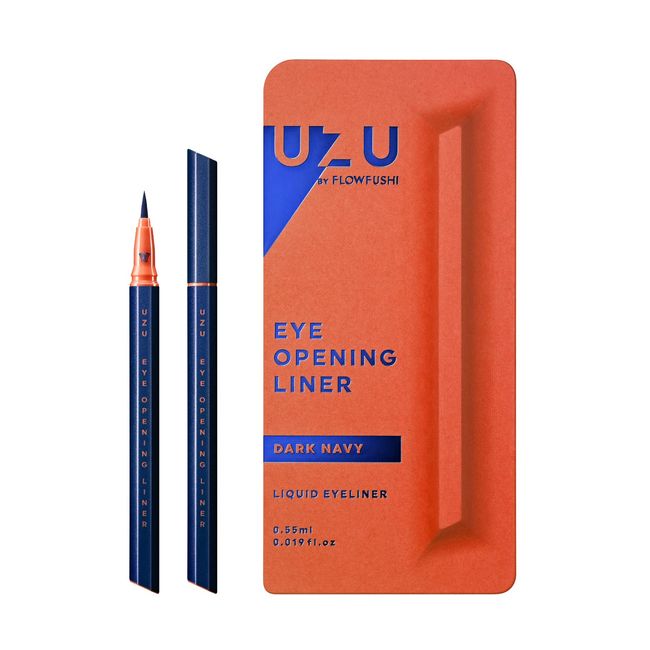 UZU By Flowfushi Eye Opening Liner, Liquid Eyeliner, Hot Water Removable, Alcohol Free, Dye Free, Hypoallergenic, Color: Dark Navy, [2022 New Color]