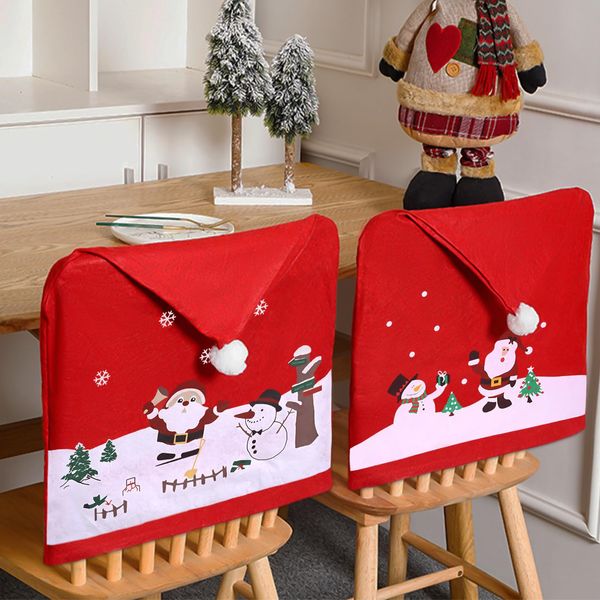 ZPQAODI Weihnachten Stuhlhussen 6er Set Stuhlhussen Weihnachten Universal Stuhlbezug,Weihnachtsmannmützen-Stuhlhusse für Esszimmer,Abendessen,Dekoration Stühle Stuhlabdeckung Stuhlüberzug Party