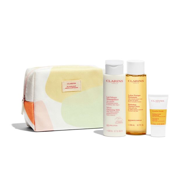 New 3pc CLARINS Cleansing Essentials Normal-Dry SK Gift Set Cleanser Toner Scrub