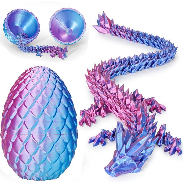 Dragon Eggs with Dragon Inside, 3D Printed Surprise Funny Gifts for Kids, Articulated Dragon Fidget Toys for Adults, Executive Desk Toys Office Room Décor (Gradient Light Purple-Red, M-Size)