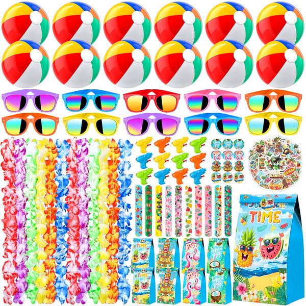 Joycover Pool Party Favors Beach Party Favors 122 PCS Hawaiian Pool Beach Party Decorations, Hawaiian Leis For Luau Party Decorations, Beach Balls, Kids Sunglasses, Pool Party Supplies, Summer Toys…