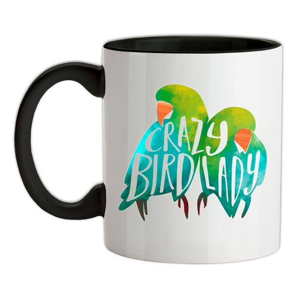 Crazy Bird Lady - 11oz - Ceramic Two-Tone Mug for Coffee/Tea - Black/White - One Size