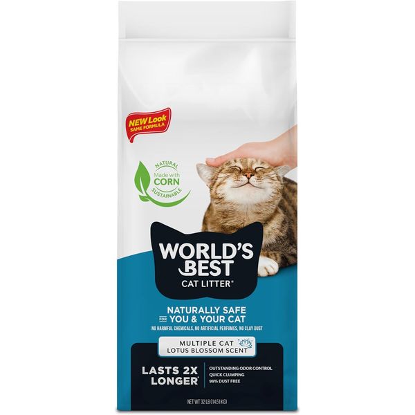 WORLD'S BEST CAT LITTER Multiple Cat Lotus Blossom Scented 32-Pound, Teal