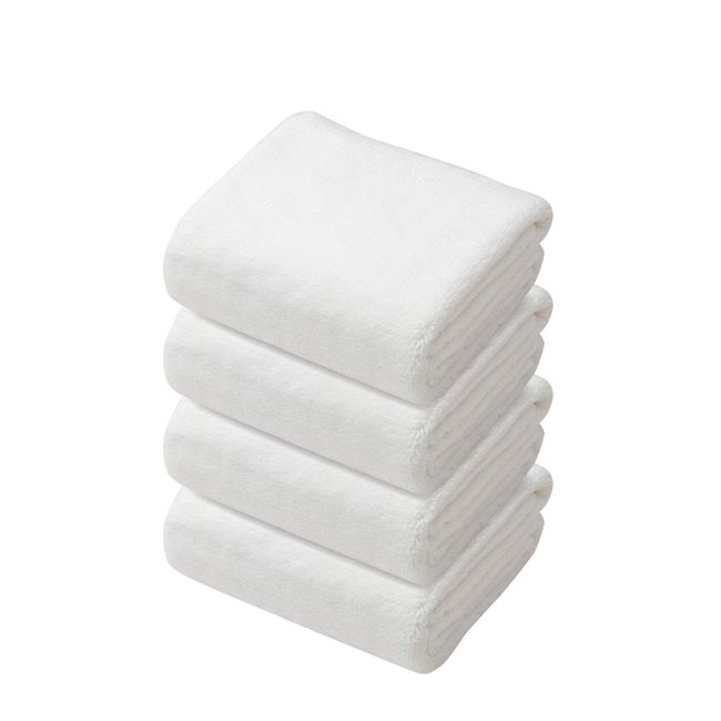 CBJAPAN Carari Plus Face Towel, 3.3x Water Absorbency Microfiber, White, Set of 4, Quick Dry (Absorbs Water in the Fiber Gaps), Marshmallow Texture, Fluffy, 11.8 x 31.5 inches (30 x 80 cm)