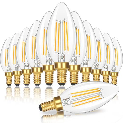 Dimmable E12 Candelabra LED Light Bulbs 60 Watt Equivalent, 6W 630LM Chandelier Light Bulb 2700K Soft Warm White, Vintage LED Filament Clear Glass Candle Light Bulbs, 90+ CRI, No Flicker, 12-Pack