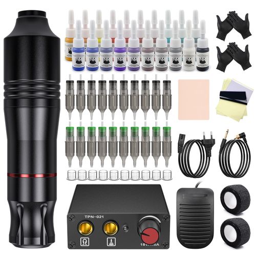 Biomaser Tattoo Machine Kit Penna Rotante Professionale con Cartucce da 20 pezzi Aghi Alimentatore inchiostri per tatuaggi Kit tatuaggio per principianti e tatuatori