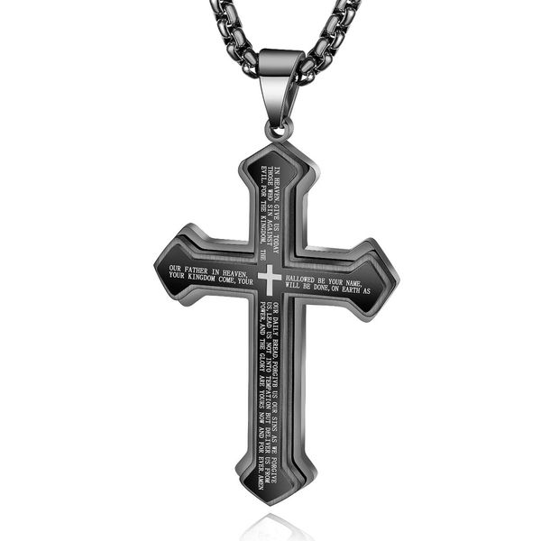 OLEVS Black Mens Cross Pendant Necklace Large Stainless Steel Cross Pendant Necklace for Men Boys Best Friend Necklace