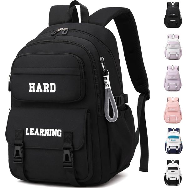 KESUDE Schulrucksack Teenager Schultasche Mädchen Jungen, Schwarz Rucksack Schule Schultasche Multi-Tasche Wasserdicht Schulrazen Daypack Backpack Groß School Bag für Mädchen Damen