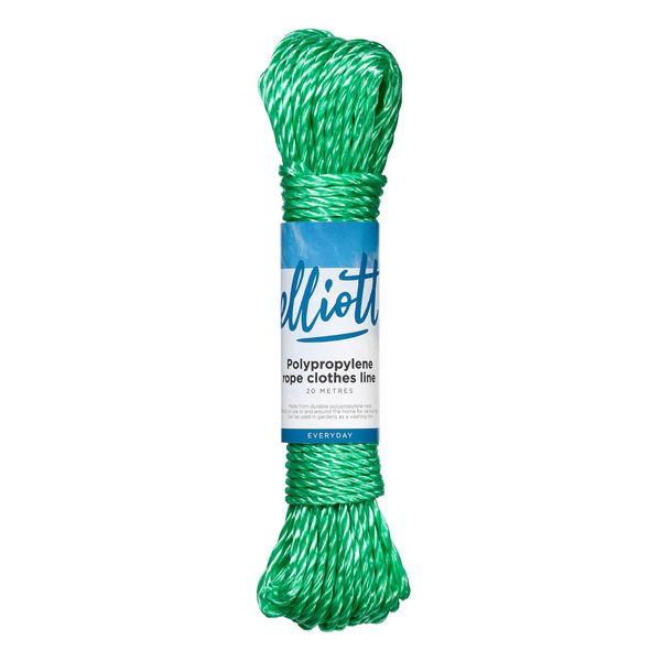 Elliott Polypropylene Rope Clothes Line 20 Metres, Extra Strong, Weather and Rust resistant Washing Line. Laundry Essential for outdoor use, laundry rooms and camping, Green