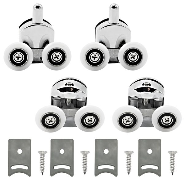 4 Piece Shower Door Roller Set,Wieat 23mm Zinc Alloy Double Shower Door Roller,Shower Door Replacement Roller Fixed Roller (2 Upper + 2 Lower) with Anti-Collision Mat