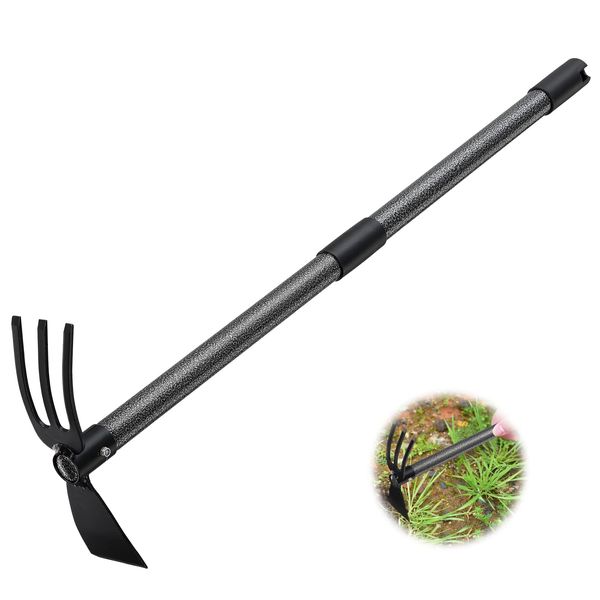 Garden Hoe and Cultivator, 31” Long Heavy Duty Hand Hoe with Tiller,2 Section Handle, Carbon Steel Blade, Cultivator Hoe Garden Tools for Loosening Soil, Digging, Weeding