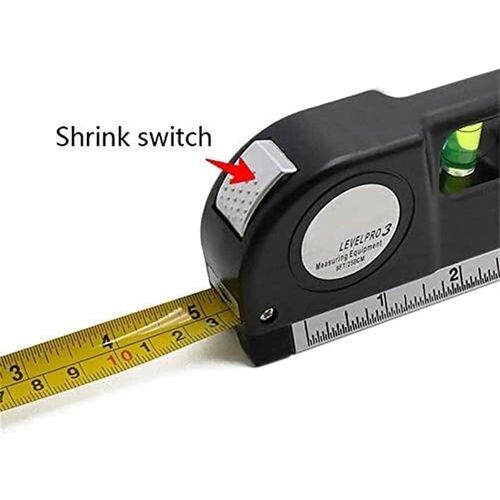 Laser Spirit Level – 3 in 1 Multipurpose Self Level Retractable Double Sided Measuring Measure Tape – Horizon Cross Standard Aligner, Metric Ruler, Horizontal 180° Vertical 90°, 45°, ±0.029°=±1.0mm/m