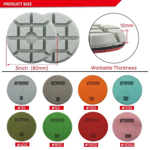DT-DIATOOL Concrete Polishing Pads 3 inch/80mm for Concrete, Cement and Terrazzo Floors Processing, Repairing and Renovating, Dry or Wet Use Diamond Grinding Pads Grit 400 3pcs
