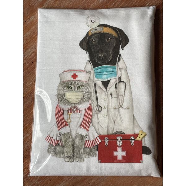 Mary Lake Thompson Flour Sack Towel Black Lab & Grey Cat; Doctor & Nurse Costume