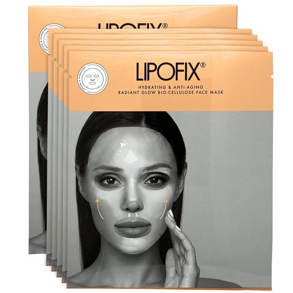 LIPOFIX Anti Aging Lifting Hydrating Facial Bio Cellulose Face Mask Sheet For Fine Line Reducing And Skin Radiance. Made in Korea 5 Masks