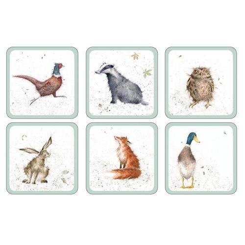 Homdox Pimpernel 10.5 x 10.5 cm MDF with Cork Back Wrendale Designs Coasters, Set of 6, Multi-Colour